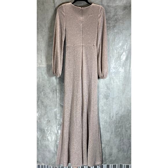 AQUA FORMAL Women's Blush Twist-Front Metallic V-Neck Long-Sleeve Gown SZ 2 - Picture 3 of 13